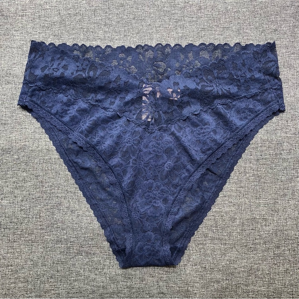 NWT Victoria’s Secret High Leg Cheeky Panty Floral Lace Ensign Blue 2019 XL
